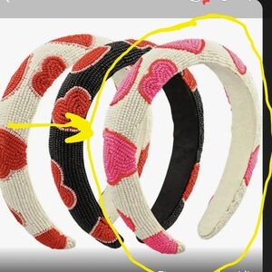 NWT White Braded Headband with Pink Hearts Outlined in Red